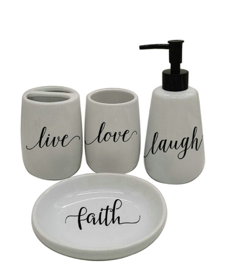 7.25" White and Black Live, Love, Laugh and Faith Bathroom Vanity Set - IMAGE 1