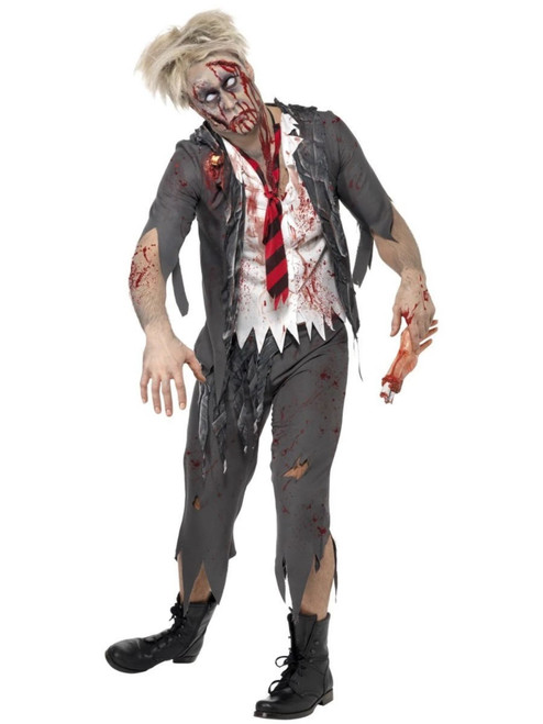 49" Gray and White School Boy Zombie Men Adult Halloween Costume - Small - IMAGE 1