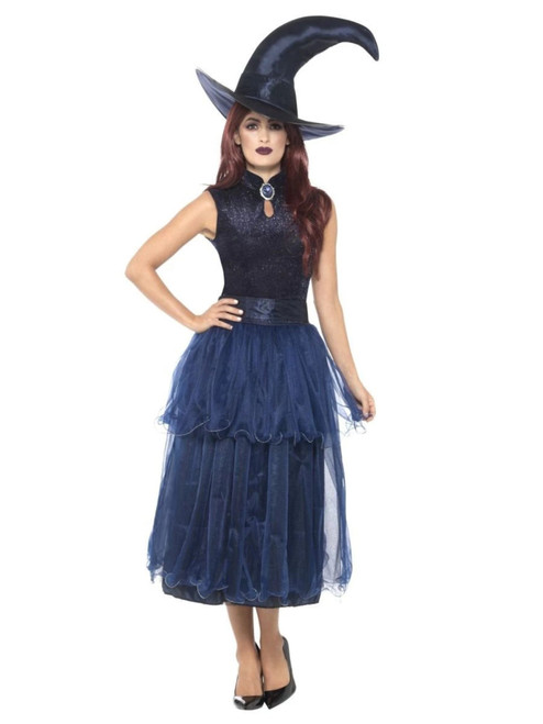40" Blue Deluxe Midnight Witch Women Adult Halloween Costume - Small - IMAGE 1