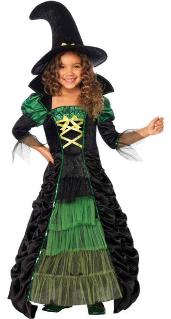 Green and Black Storybook Witch Girl Child Halloween Costume - Large - IMAGE 1