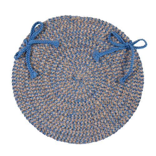 15" Blue and Gray Handmade Braided Round Chair Pad - IMAGE 1