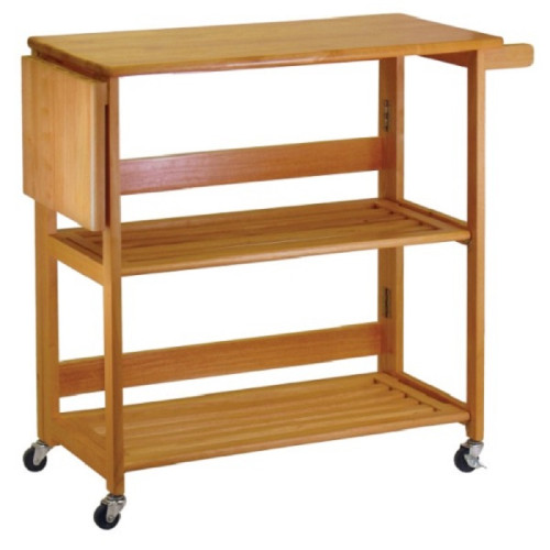 34.75” Light Oak Beige Wood Foldable Kitchen Cart - IMAGE 1