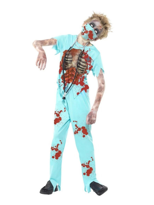 44" Blue and Red Zombie Surgeon Boy Child Halloween Costume - Medium - IMAGE 1