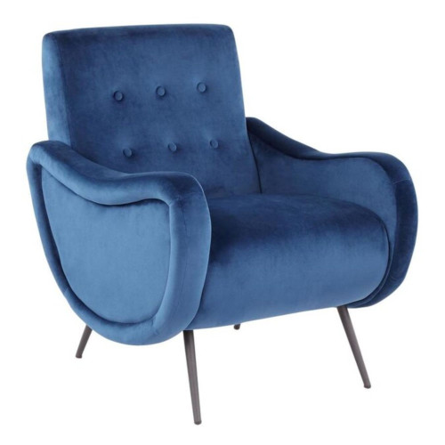 Rafael Contemporary Lounge Chair in Black Metal and Blue Velvet by LumiSource - IMAGE 1