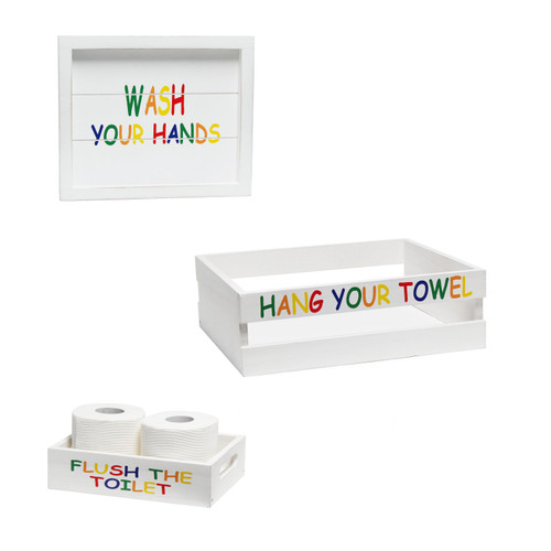 3 Piece White Small Wooden Rectangular Bathroom Set - IMAGE 1