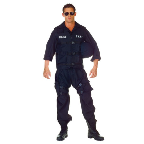 Blue and White Swat Police Men Adult Halloween Costume - One Size - IMAGE 1