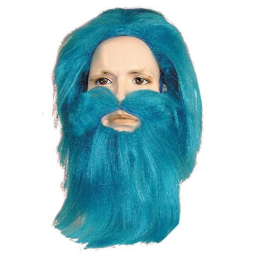 Neptune Blue and Gray Wig and Beard Set Halloween Costume Accessory - IMAGE 1