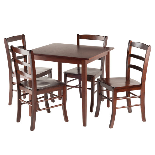Set of 5 Groveland Antique Walnut Solid Wood Square Dining Table with 4 Chairs 29.5” - IMAGE 1