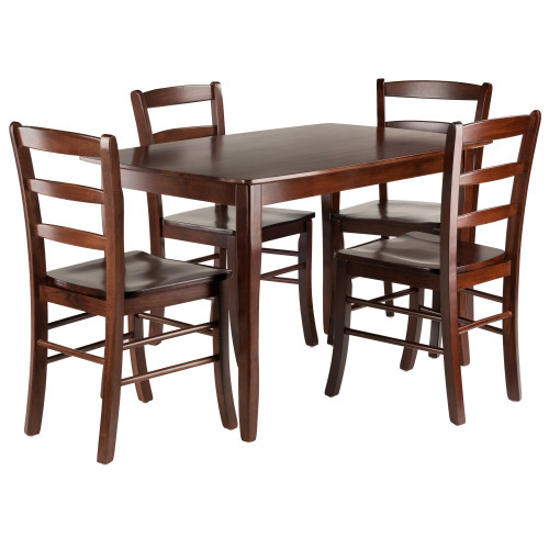 Set of 5 Rich Walnut Rectangular Dining Table with 4 Ladderback Chairs 47" - IMAGE 1