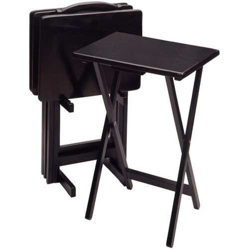 5-Piece Black Contemporary Snack Table with Storage Stand - IMAGE 1
