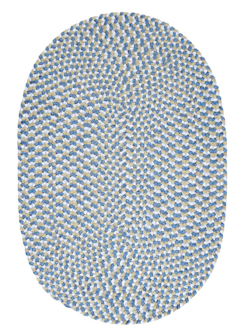 2' x 6' Blue and Green Reversible Oval Braided Rug - IMAGE 1