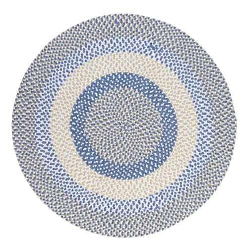 8' Blue and Beige Handcrafted Round Braided Rug - IMAGE 1