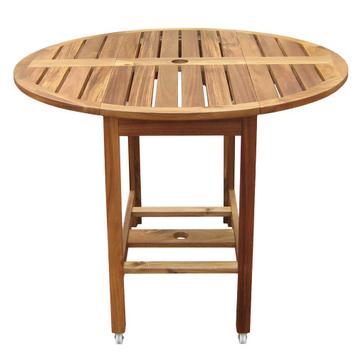 39.5" Brown Round Acacia Folding Dining Table - IMAGE 1