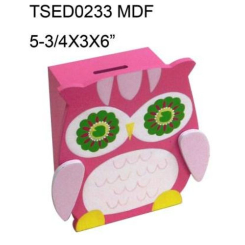 6" Pink and Green Owl-Themed Decorative Coin Bank - IMAGE 1