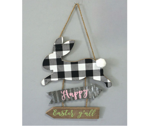 14.5" Buffalo Plaid Bunny "Happy Easter Y'all" Sign - IMAGE 1