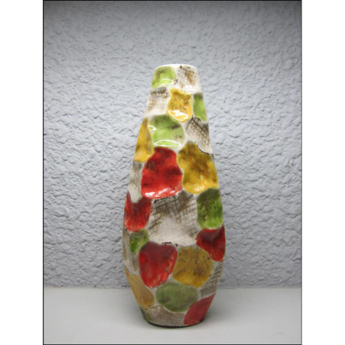 12" Red and Cream White Contemporary Ceramic Vase - IMAGE 1