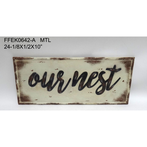 24" Ivory and Black Distressed Finish "OUR NEST" Wall Sign - IMAGE 1