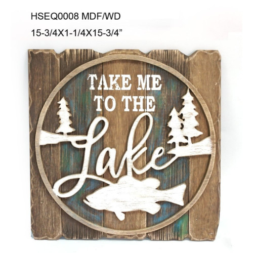15.75" White and Brown Contemporary Square TAKE ME TO THE Lake Wall Signs - IMAGE 1