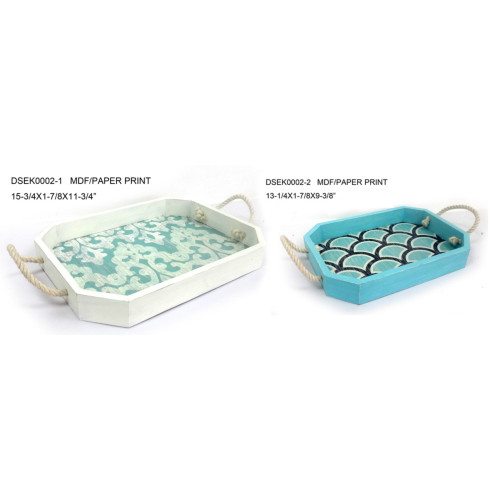 15.75" White and Blue Contemporary Tray with Handle - IMAGE 1