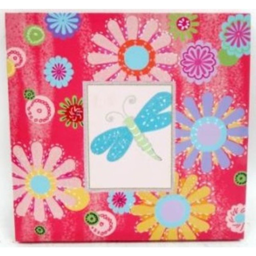 14" Pink and Blue Floral Square Dragonfly Wall Plaque - IMAGE 1