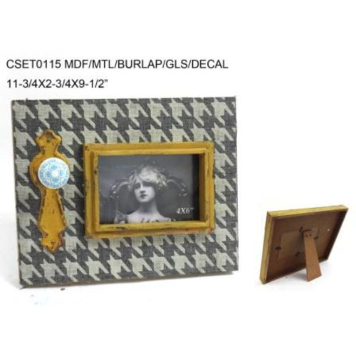 11.75" Gray and Yellow Distressed Finish Rectangular Photo Frame - IMAGE 1