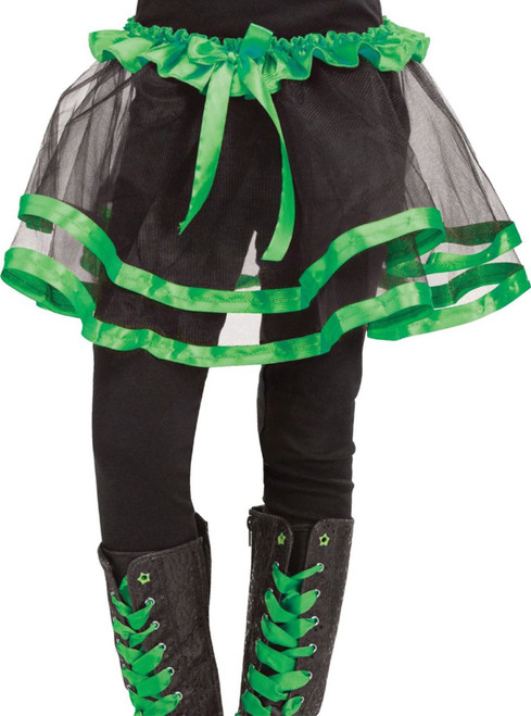 Black and Green Ribbon Tutu Girl Child Halloween Costume - One Size - IMAGE 1