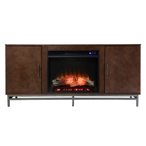 60" Brown and Black Electric Fireplace with Media Storage - IMAGE 1