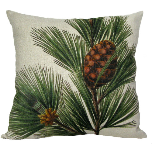 18" Green Pine Cone and Bough Square Christmas Throw Pillow Cover - IMAGE 1