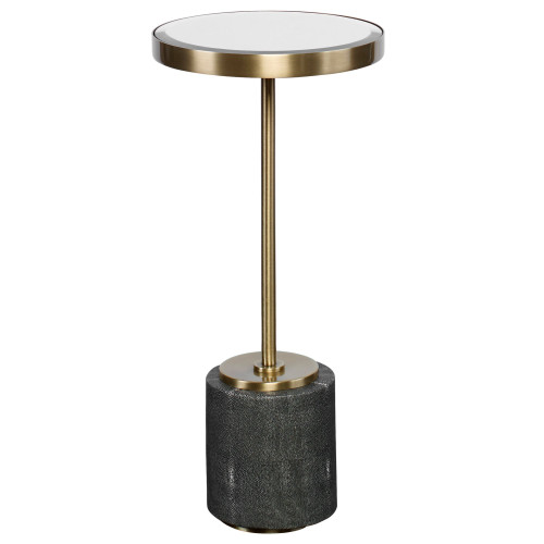 24.75" Gray and Bronze Round Accent Table with Beveled Mirror Top - IMAGE 1