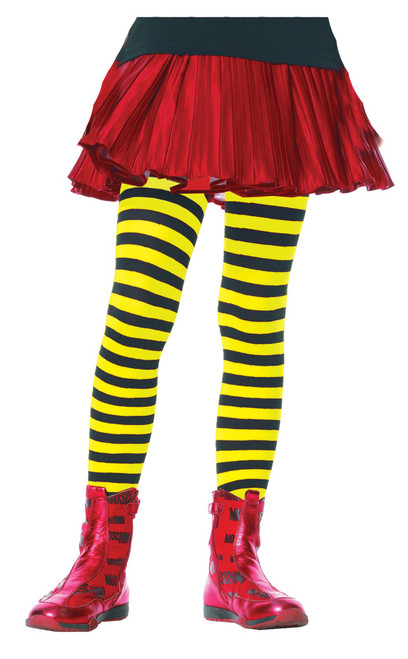 Black and Yellow Striped Tights Girl Child Halloween Costume - Medium - IMAGE 1
