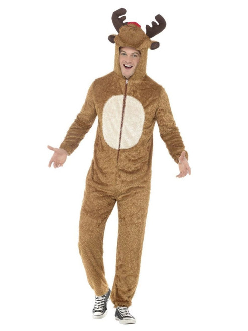 49" Brown and White Reindeer Men Adult Halloween Costume - Medium - IMAGE 1