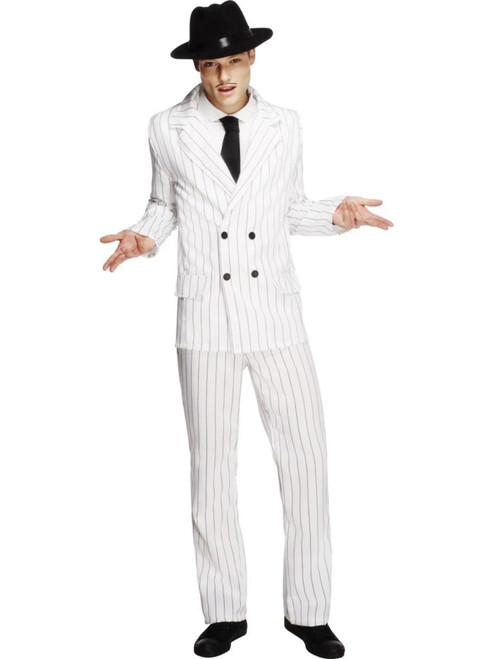 49" White and Black Fever Gangster Striped Men Adult Halloween Costume - Small - IMAGE 1