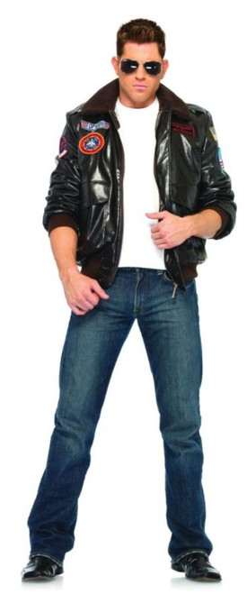Black Top Gun Jacket Men Costume Accessory - Medium - IMAGE 1