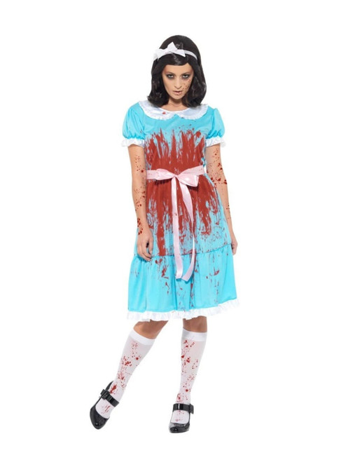 42" Blue and Red Bloody Murderous Twin Women Adult Halloween Costume - Large - IMAGE 1