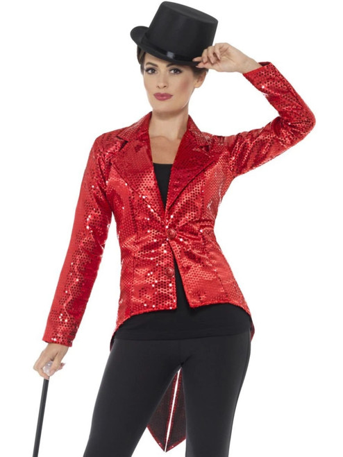 48" Red Sequin Tailcoat Jacket Women Adult Halloween Costume - Medium - IMAGE 1
