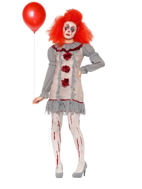 49" Gray and Red Clown Cirque Sinister Women Adult Halloween Costume - Large - IMAGE 1