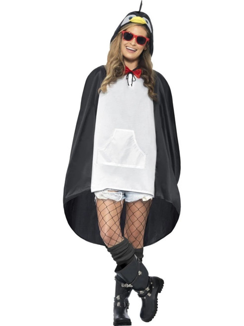 20" Black and White Penguin Poncho Women Adult Halloween Costume- One Size - IMAGE 1
