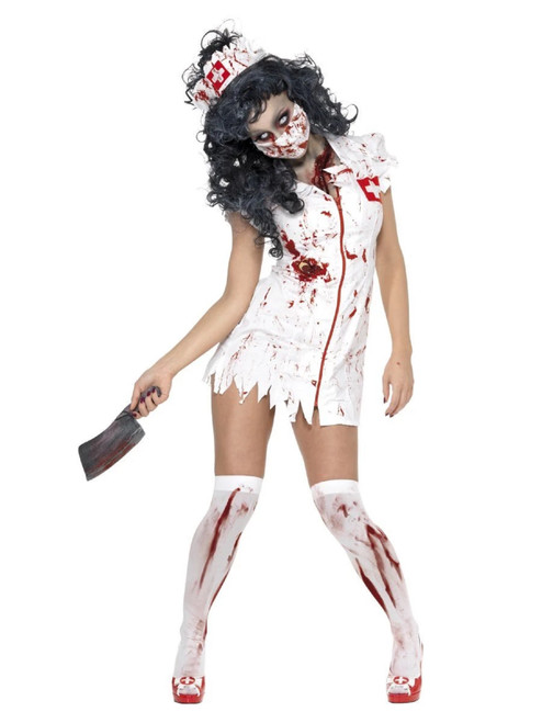 40" White Zombie Nurse Women Adult Halloween Costume - Small - IMAGE 1
