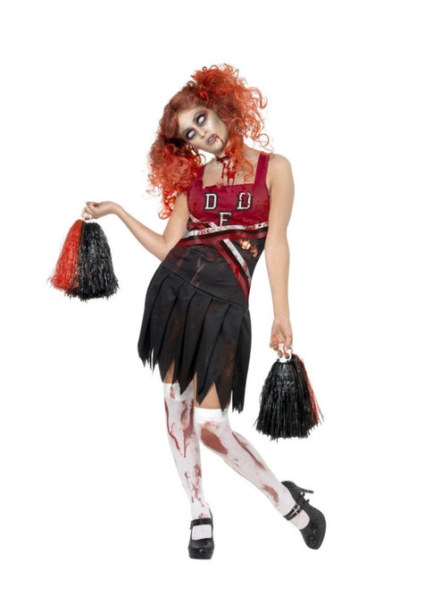 49" Red and Black High School Horror Cheerleader Women Adult Halloween Costume - Medium - IMAGE 1