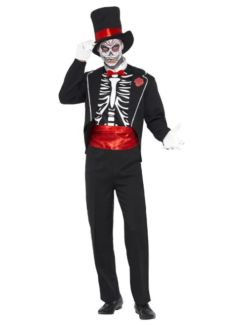 49" Black Mexican Day of the Dead Men Adult Halloween Costume - Large - IMAGE 1