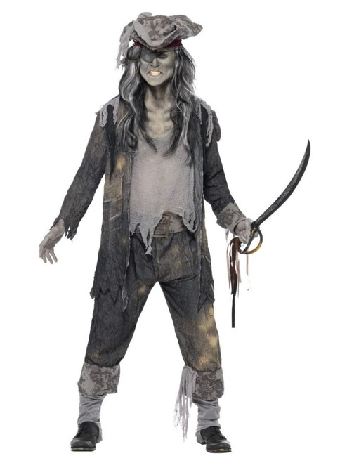 49" Gray and Black Ghost Ship Ghoul Men Adult Halloween Costume - Medium - IMAGE 1