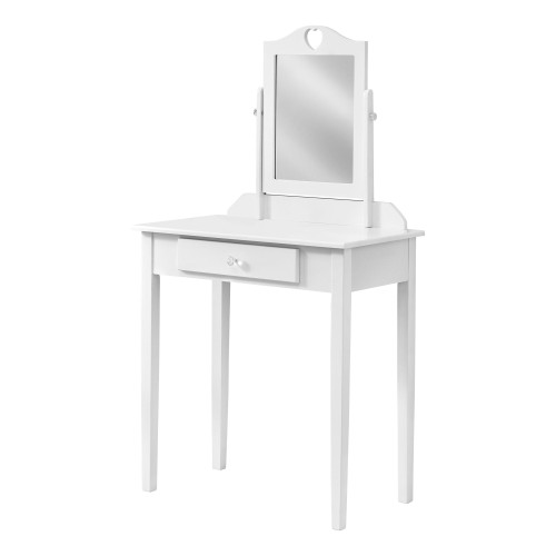 52" White Decorative Vanity Mirror and Storage Drawer with a Curved Top Frame and Cut-Out Heart - IMAGE 1