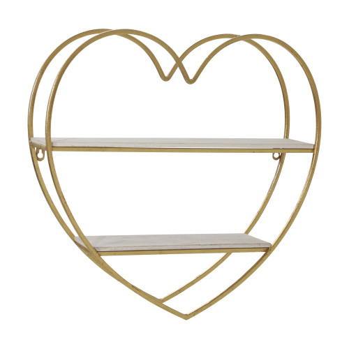 20" White and Gold 2-Tier Heart Decorative Wall Shelf - IMAGE 1