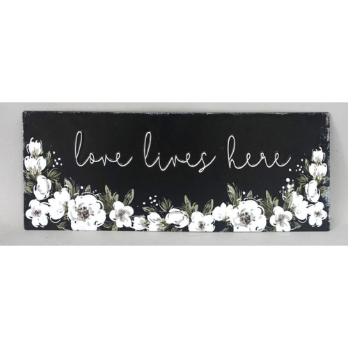 19" Black and White LOVE LIVES HERE Contemporary Wall Plaques - IMAGE 1