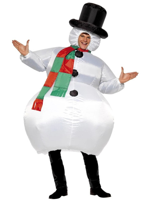 49" White and Black Inflatable Unisex Adult Snowman Christmas Costume - IMAGE 1