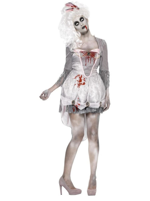 42" Gray and White Zombie Georgian Women Adult Halloween Costume - Large - IMAGE 1