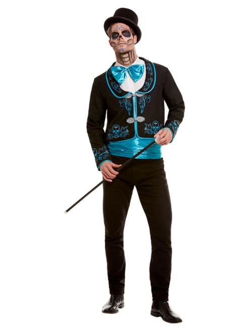 Black and Blue Day of the Dead Men Adult Halloween Costume - XL - IMAGE 1