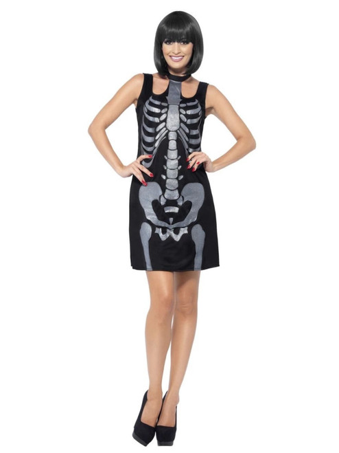 48" Black and Gray Skeleton Women Adult Halloween Costume - Medium - IMAGE 1