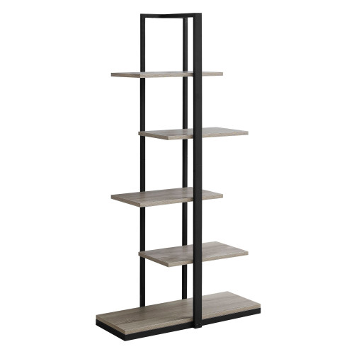 60" Taupe Brown and Black Contemporary 5 Shelves Rectangular Bookcase - IMAGE 1