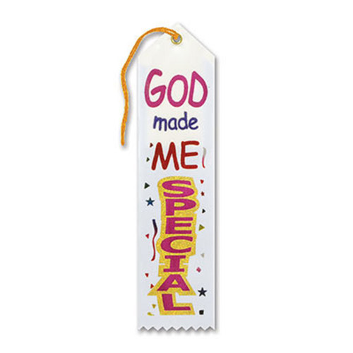 Pack of 6 White "God Made Me Special Award" Decorative Award Ribbon Bookmarks 8" - IMAGE 1